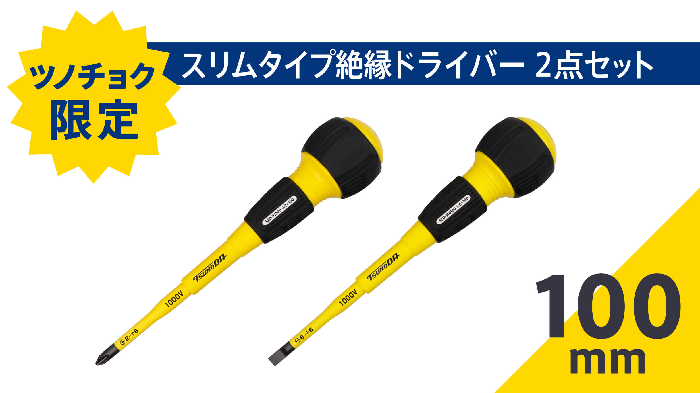 ツノダ スリムタイプ絶縁ドライバー100mm2点セット【TCS-E10