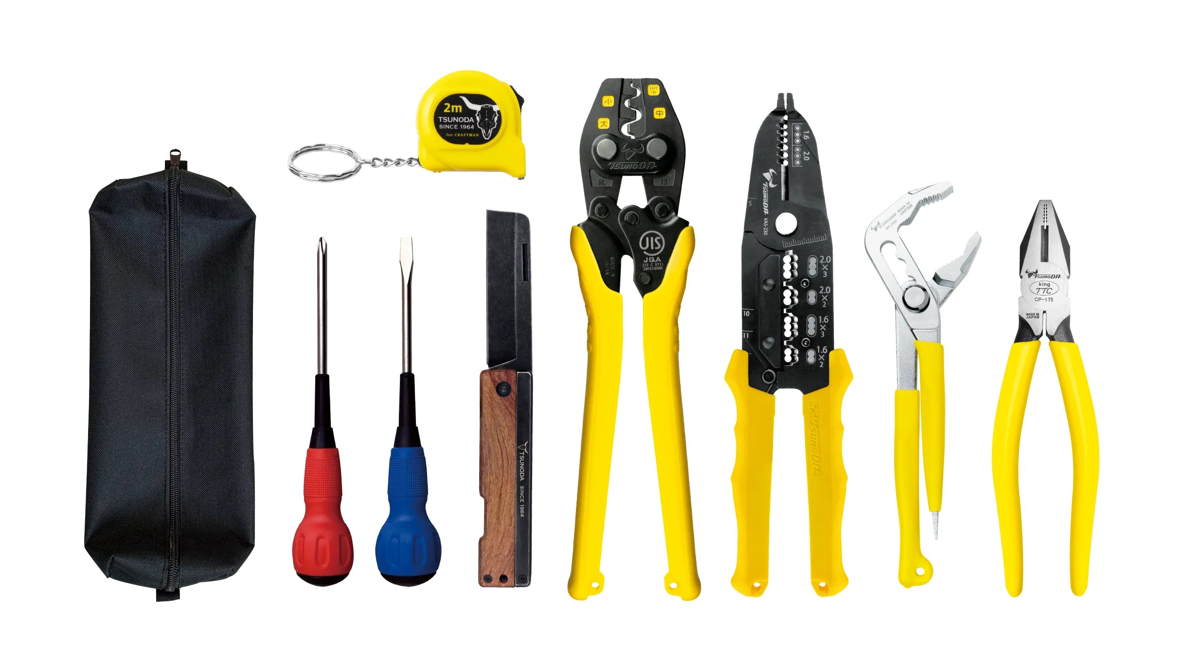 ツノダ 電気工事士技能試験工具セット 9点セット（圧着工具 大） 【TS