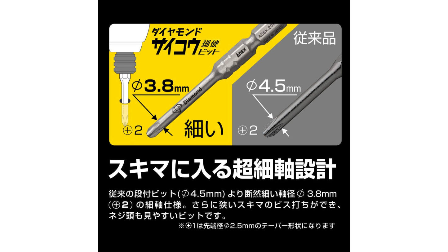 ANEX ダイヤモンドサイコウ（細硬）ビット　1本組　＋2×100【ANEX_ADSK-2100】