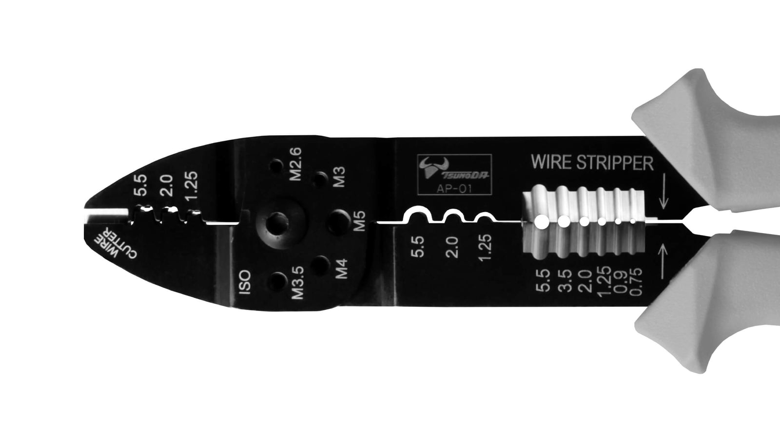 ツノダ 電工万能ペンチ（オープンバレル端子・裸圧着端子用）230mm 【AP-01】