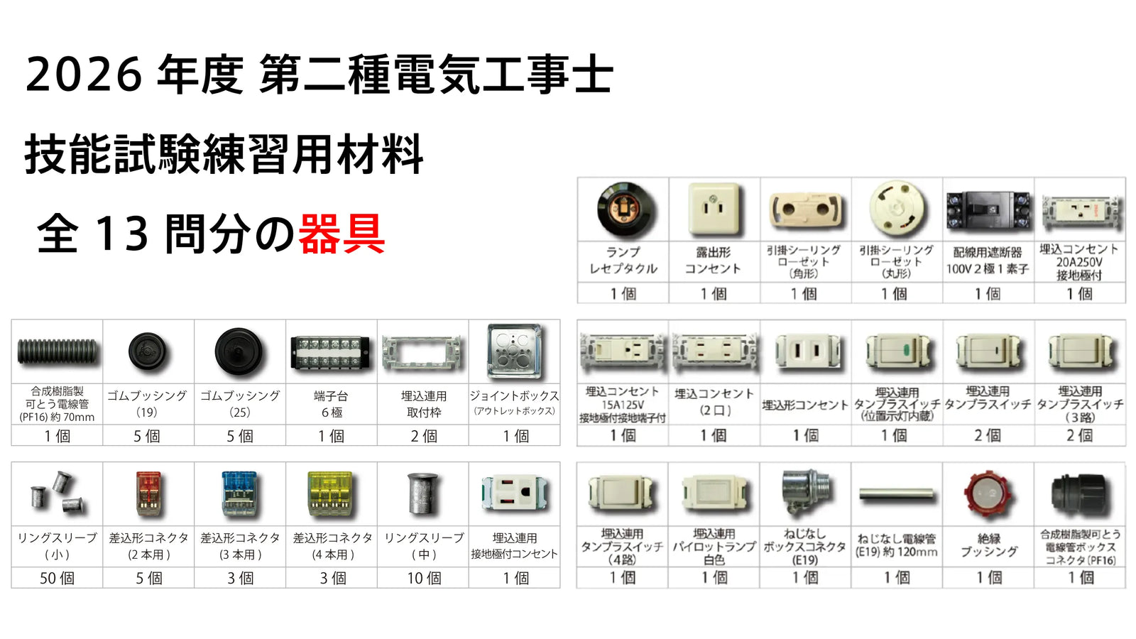 ツノダ 2026年度版第二種電気工事士技能試験 練習器具セット（1回分）+工具9点Wセット  +候補問題解説書籍付き【TS-EP03W】