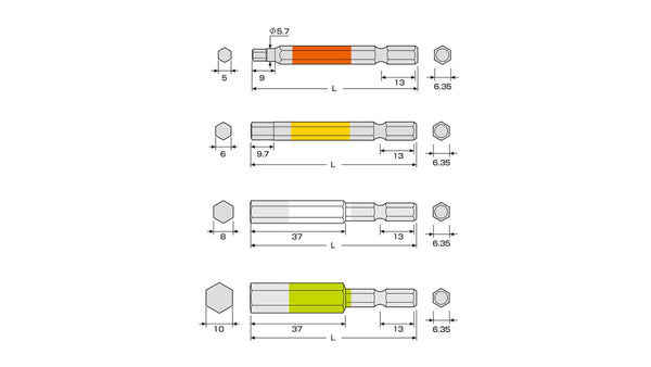 ANEX 六角レンチカラービット　4本組　65mm 【ANEX_ACHX4-65L】_2